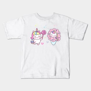 2 Cute Little Unicorns With Stars, Hearts, And Sweets Kids T-Shirt